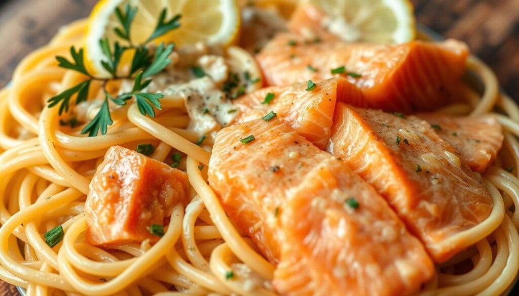 Pasta with Fresh Salmon Preparation
