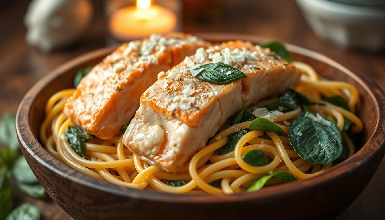 salmon spinach pasta