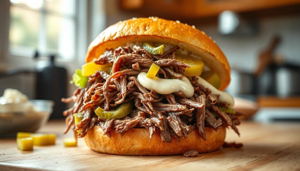 Homemade Shredded Beef Sandwich Preparation Homemade Shredded Beef Sandwich Preparation