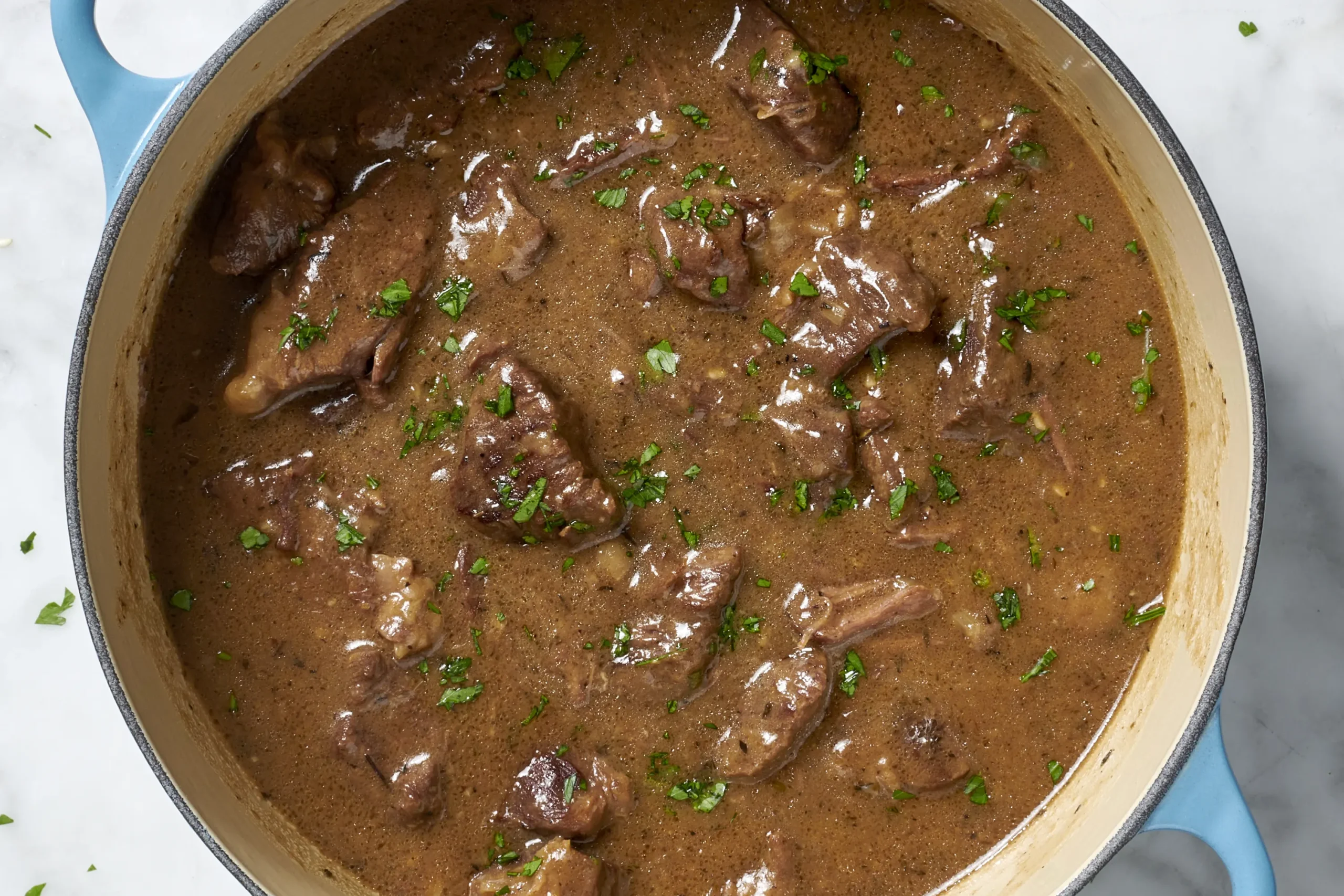 Crockpot beef tips slow cooked in rich brown gravy
