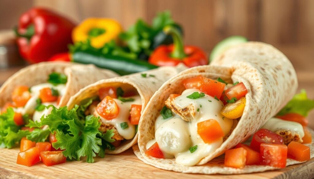 Healthy Cheesy Garlic Chicken Wraps