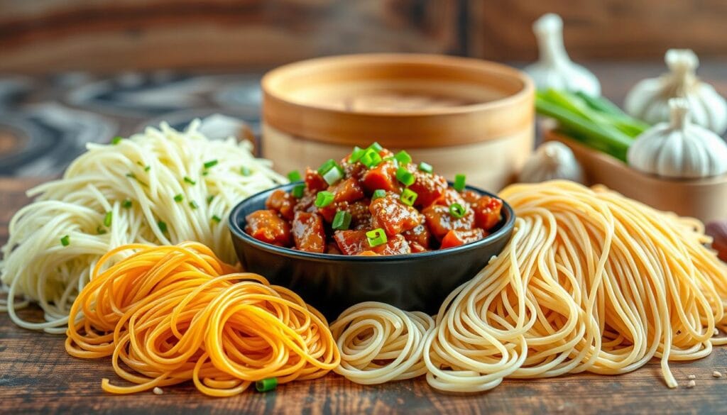 Noodle varieties for Chinese-inspired chicken dish