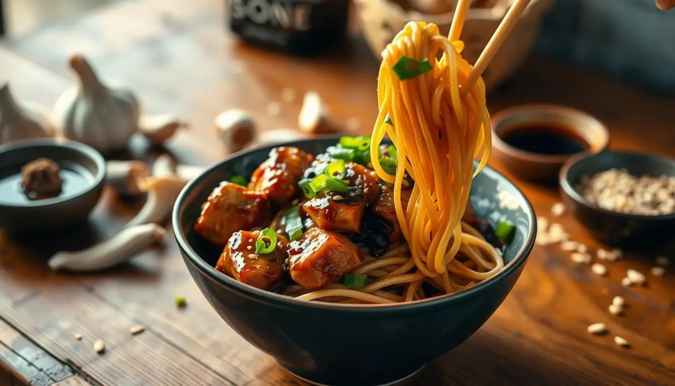 Sticky Garlic Chicken Noodles