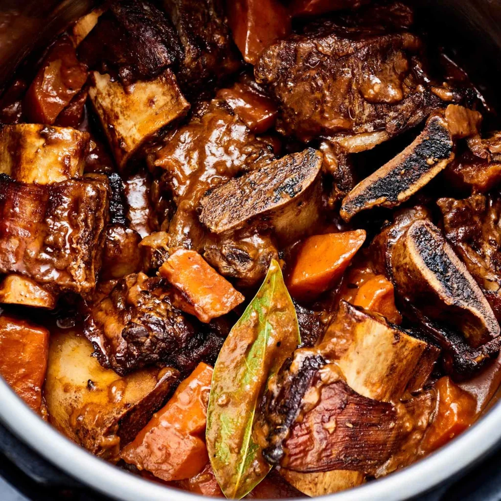 Instant Pot beef short ribs cooked until tender with rich braising sauce